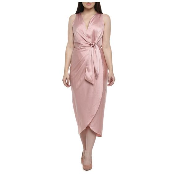 Ted Baker Wrap Front Twist Pink Midi Dress Adjustable Neckline Size 2 Cocktail - Picture 14 of 14